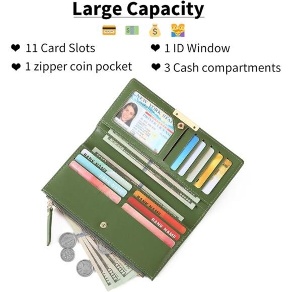 Women  Vegan Leather Large Capacity Green - Picture 3 of 7